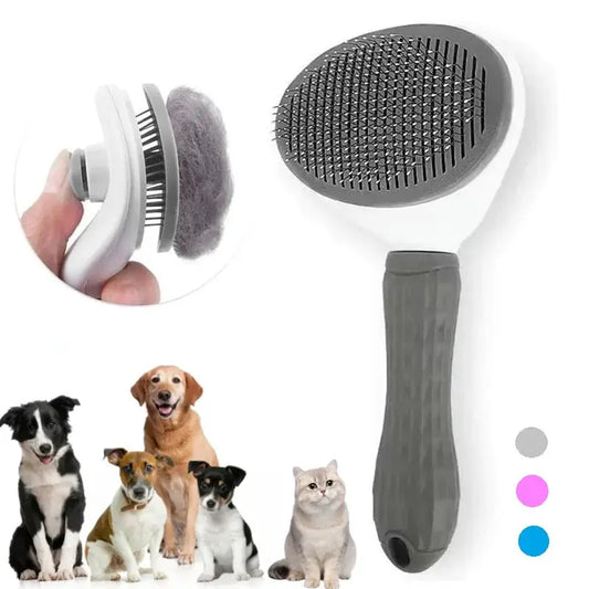 Self-cleaning pet hair remover brush 